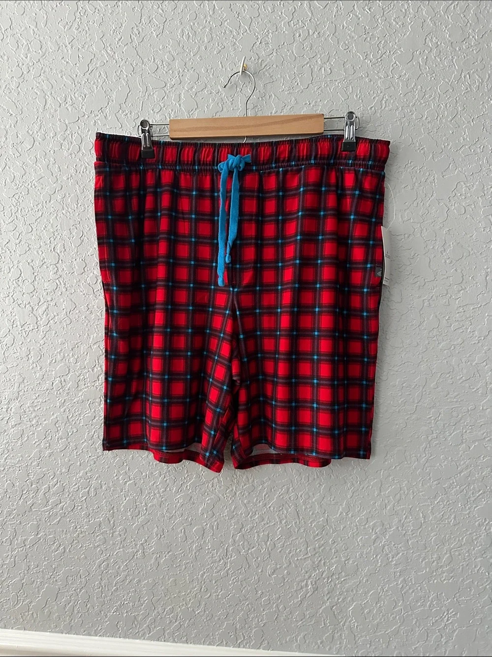 Jockey Red Plaid Swim Trunks with Blue Drawstring